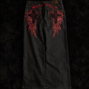 Deadstock Y2K Gothic Embroidered Black Baggy Jeans